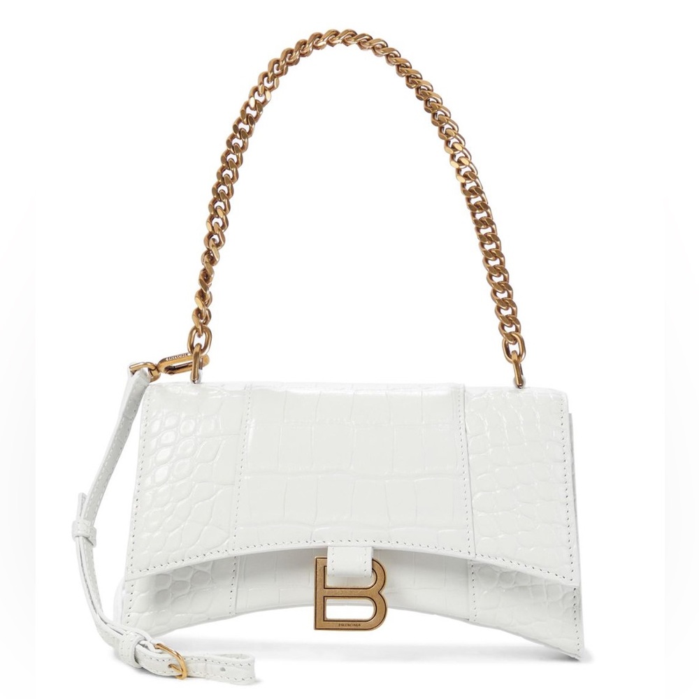 Balenciaga Hourglass Shiny Mock-Croc Chain Wallet - white - like new - auth